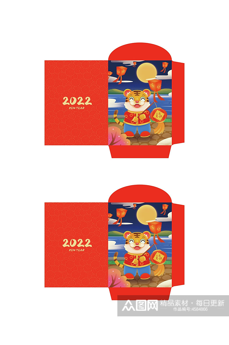 红色老虎2022春节红包包装设计素材