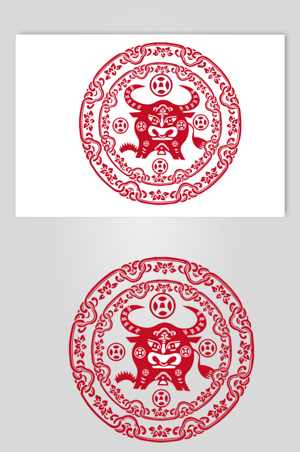 中式精美大气牛年窗花矢量素材素材