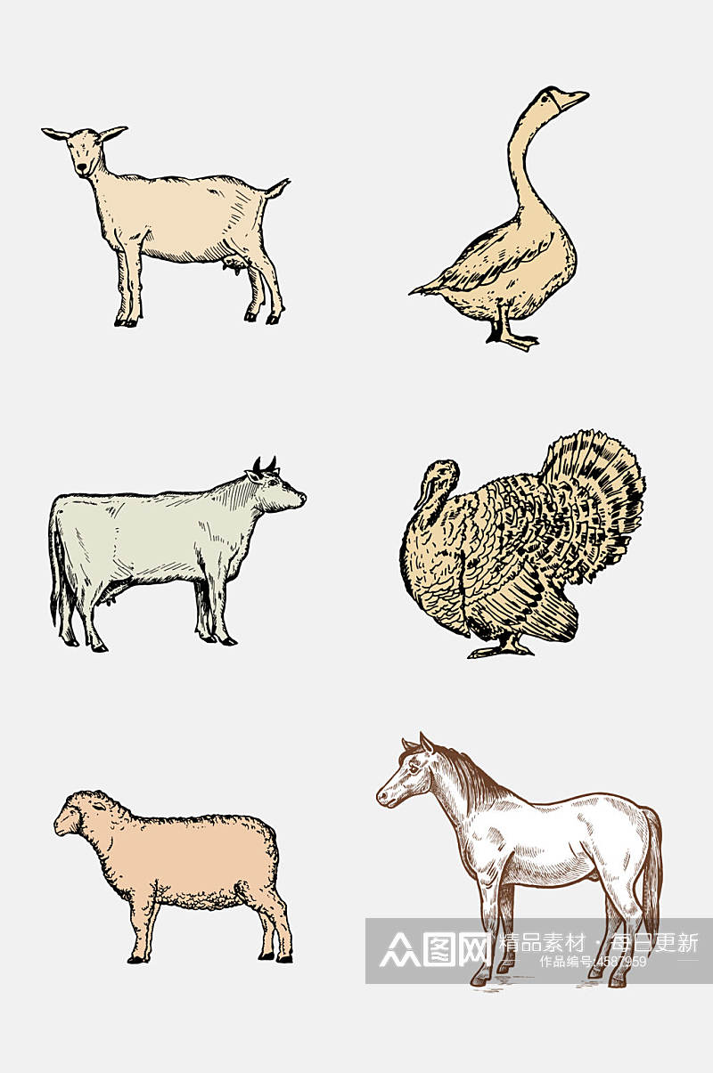 创意绵羊手绘农场动物免抠素材素材