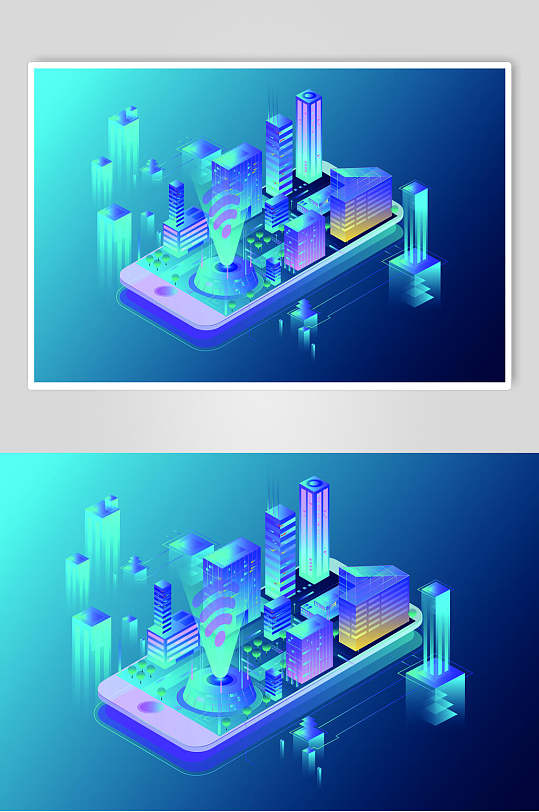 手机等距5g智慧城市矢量素材