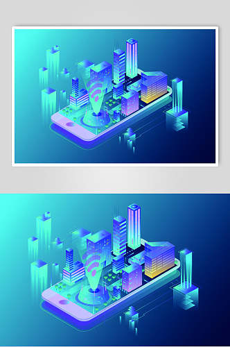 手机等距5G智慧城市矢量素材