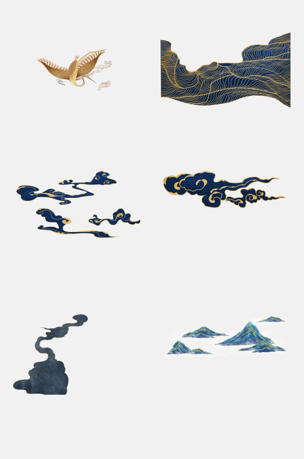 高端国潮风山水仙鹤免抠素材素材