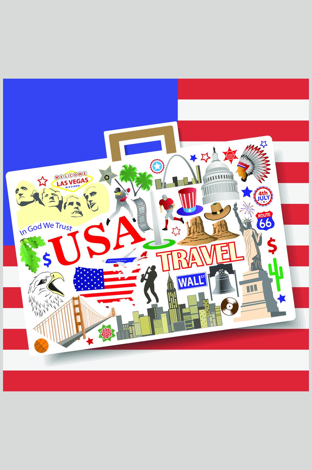 条纹美国旅游景点矢量素材素材