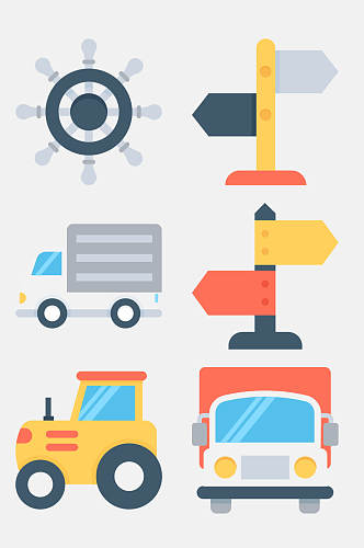 卡车指示牌交通运输工具卡通免抠素材