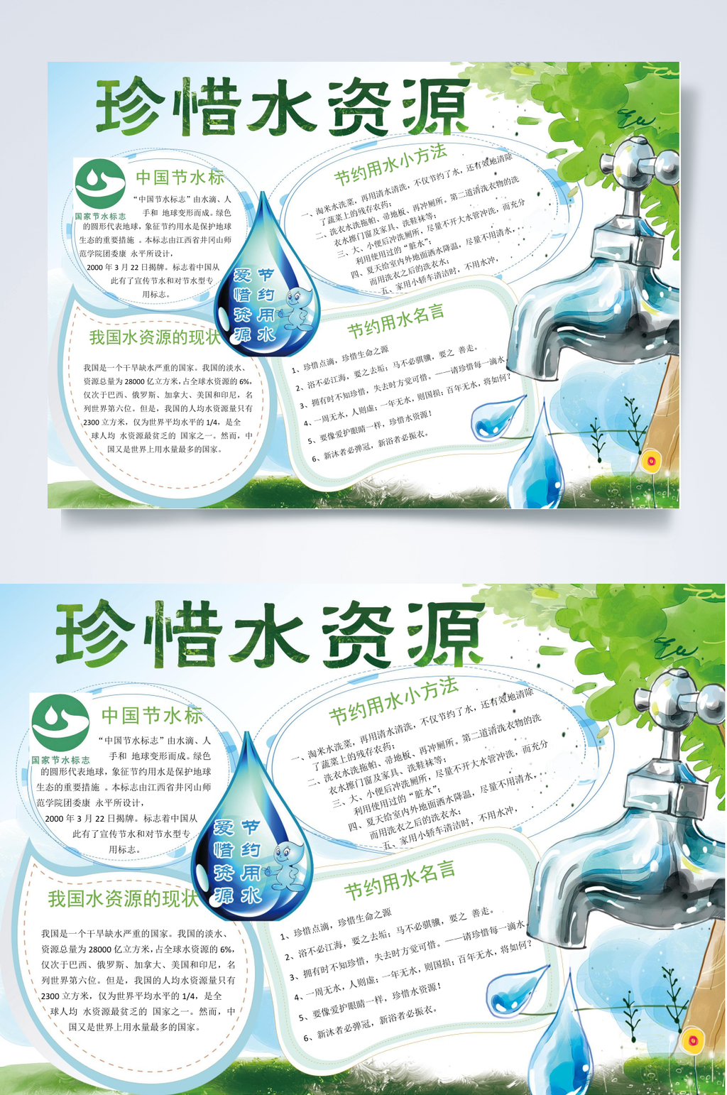 创意珍惜水资源行业小报WORD素材