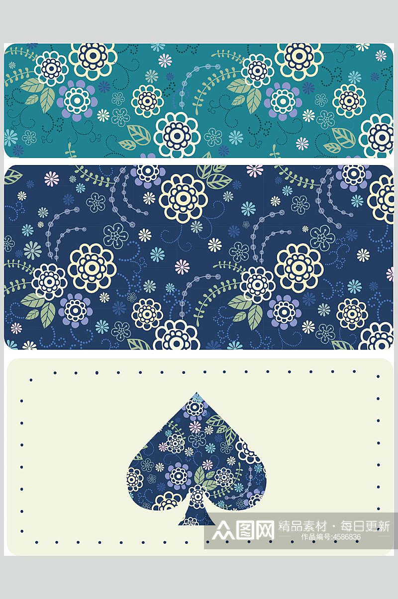 蓝色花纹花卉图案矢量素材素材