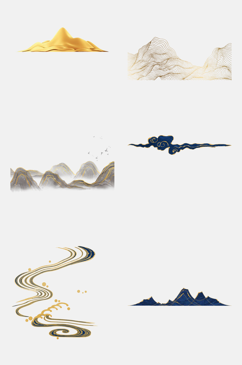 精致国潮风山水仙鹤免抠素材素材