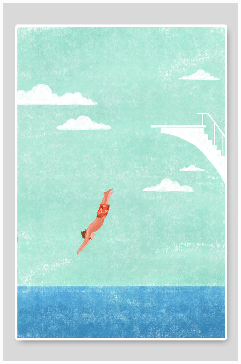 唯美海边插画风景背景素材素材