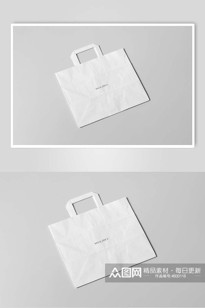 白色纸带手提袋购物袋样机素材