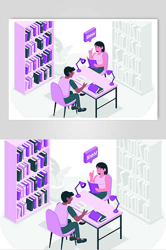 紫色卡通图书馆矢量素材