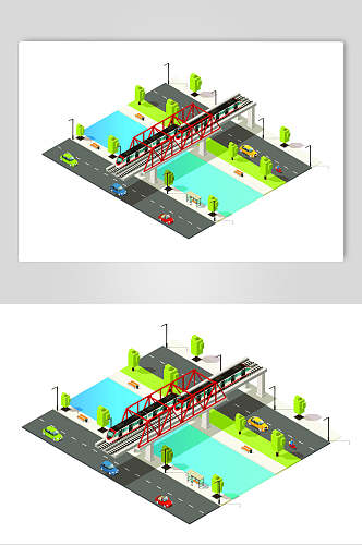 火车二点五桥梁矢量素材