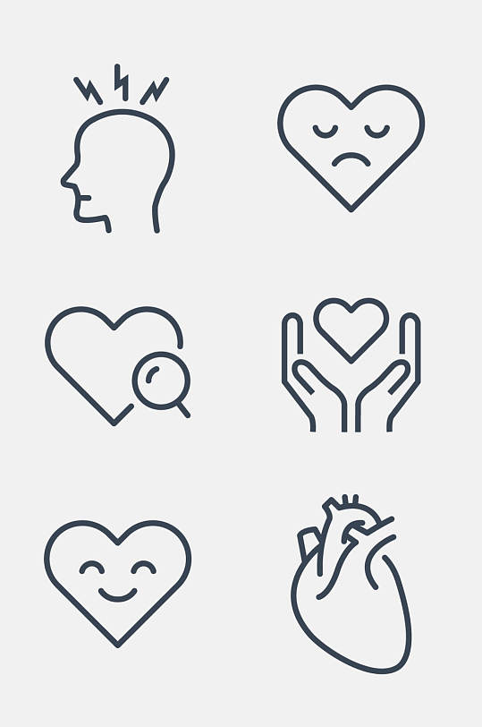 手绘爱心笑脸线性图标免抠素材