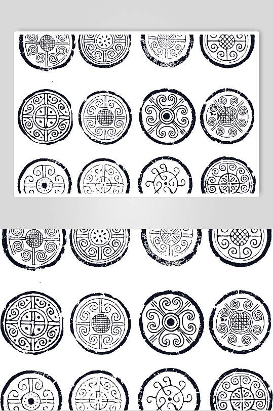 花纹线条云纹瓦当矢量素材