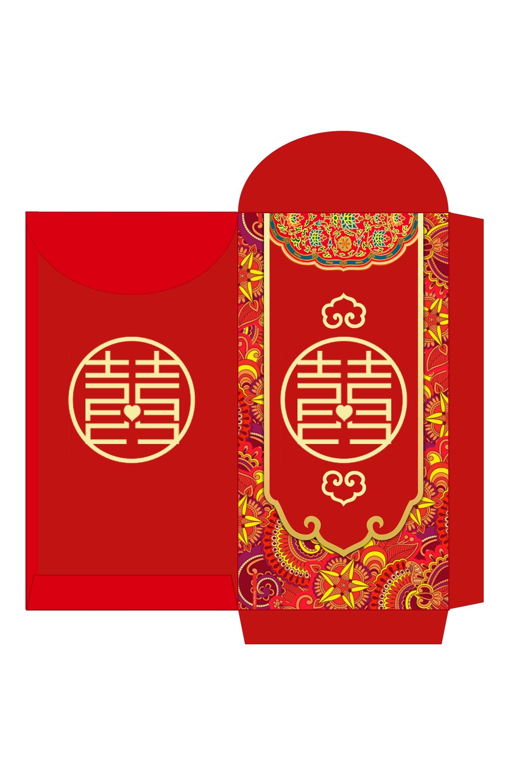 红色花纹祥云喜春节红包包装设计素材