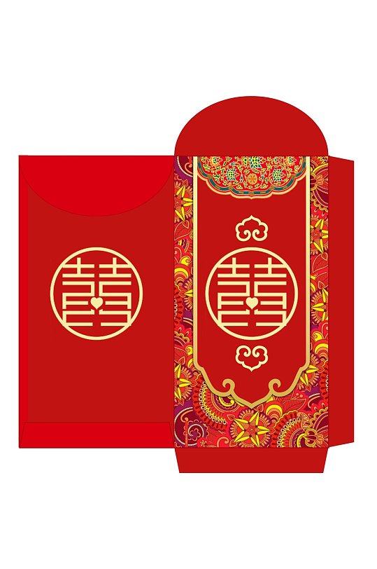 红色花纹祥云喜春节红包包装设计