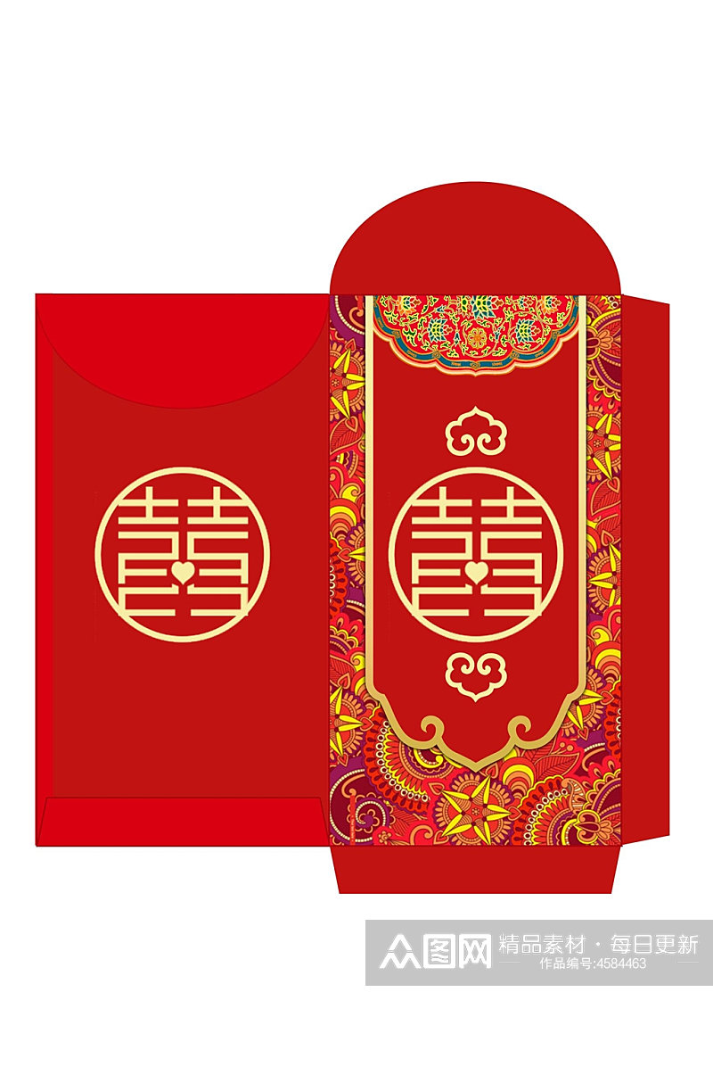 红色花纹祥云喜春节红包包装设计素材