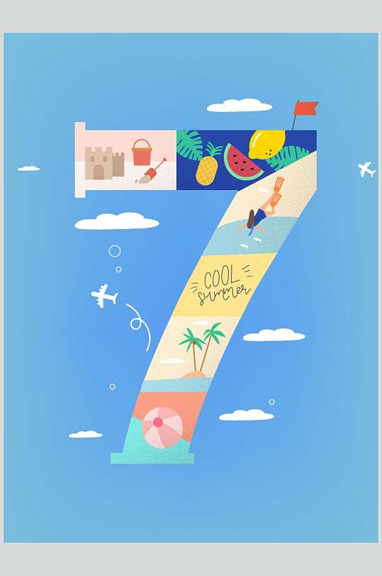 数字7扁平化创意数字素材