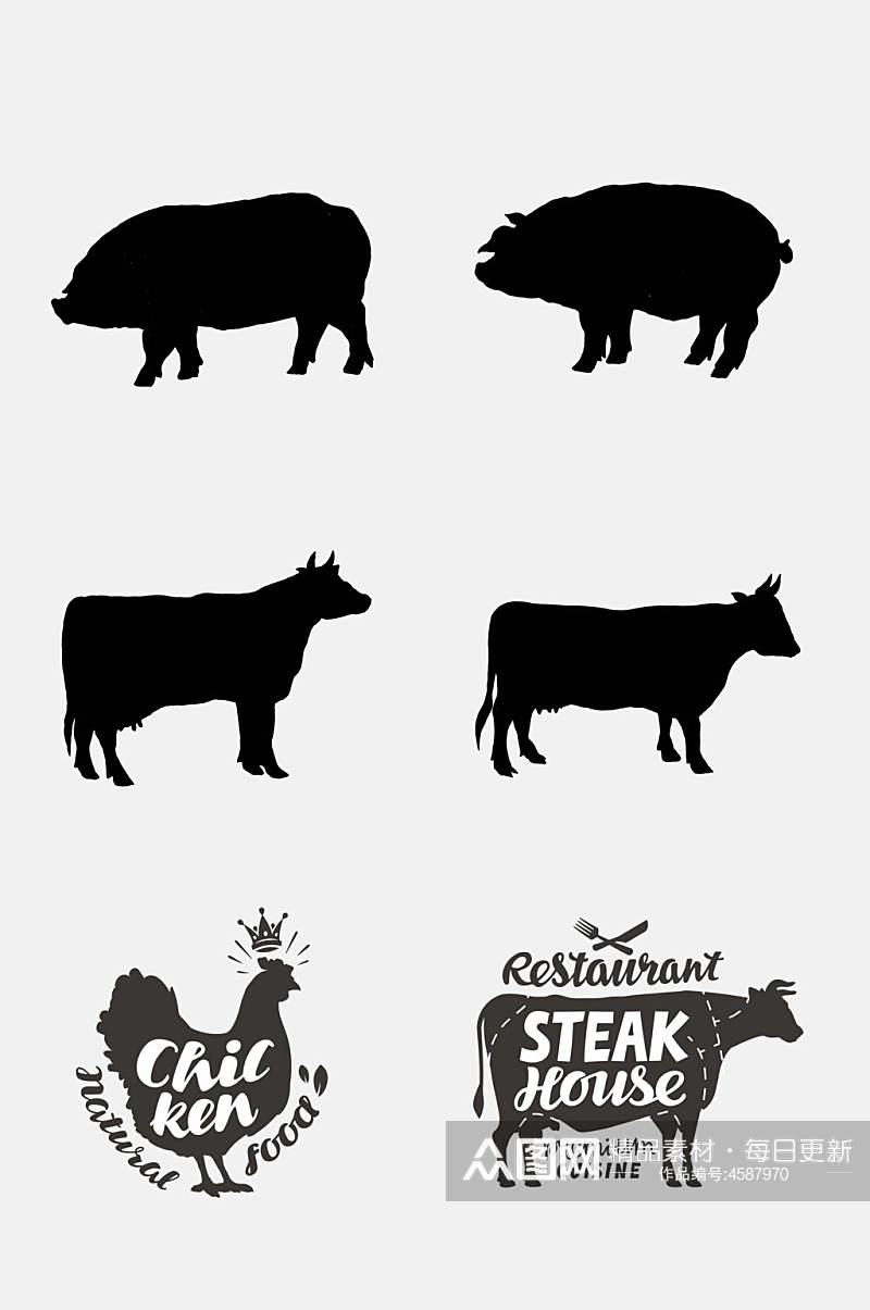 黑色猪手绘农场动物免抠素材素材