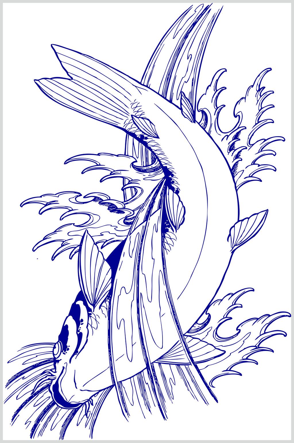 手绘锦鲤线描矢量素材素材