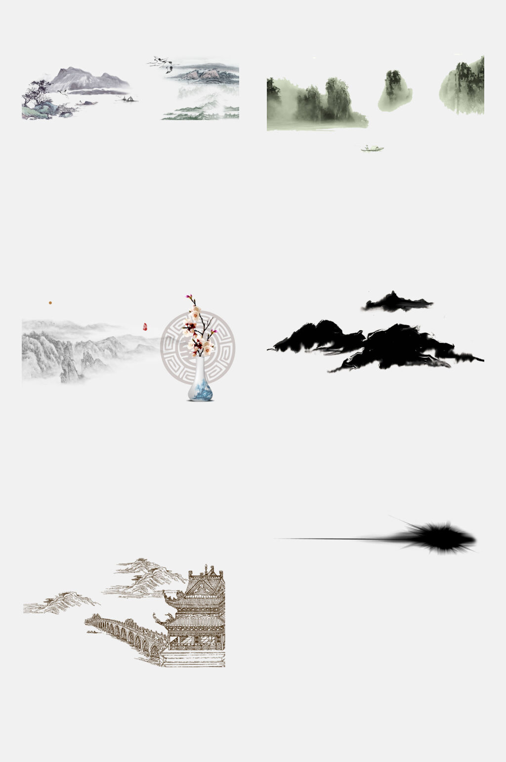 大气中式水墨山水免抠素材素材