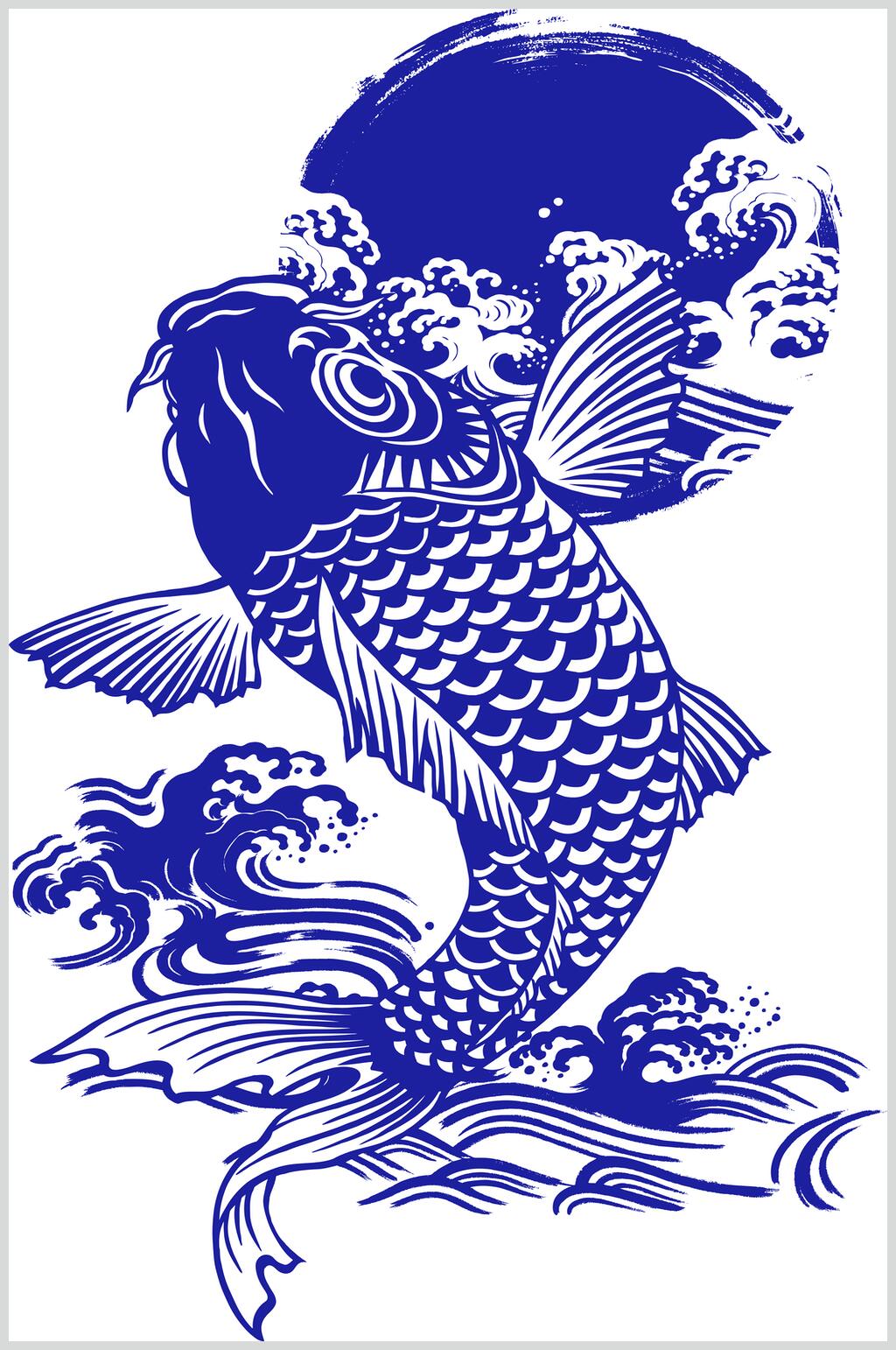 中国风锦鲤线描矢量素材素材