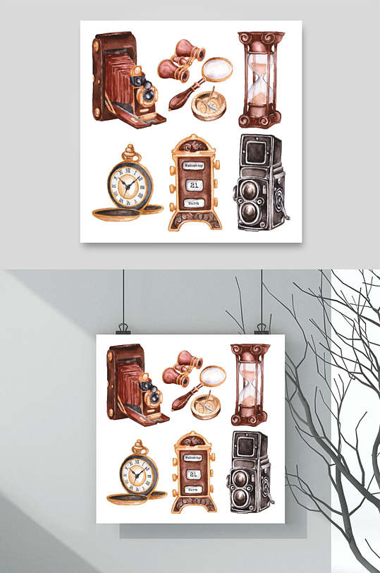 音响手绘古董矢量素材