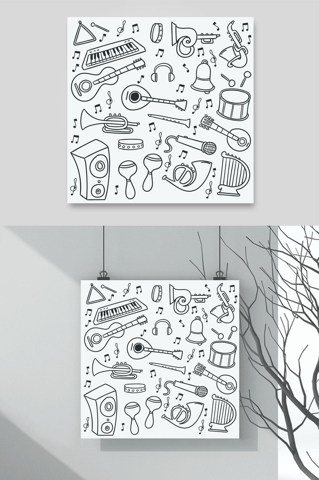 极简线条音乐节涂鸦矢量素材素材