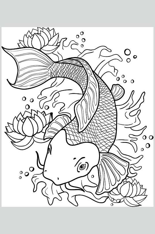锦鲤线描矢量素材