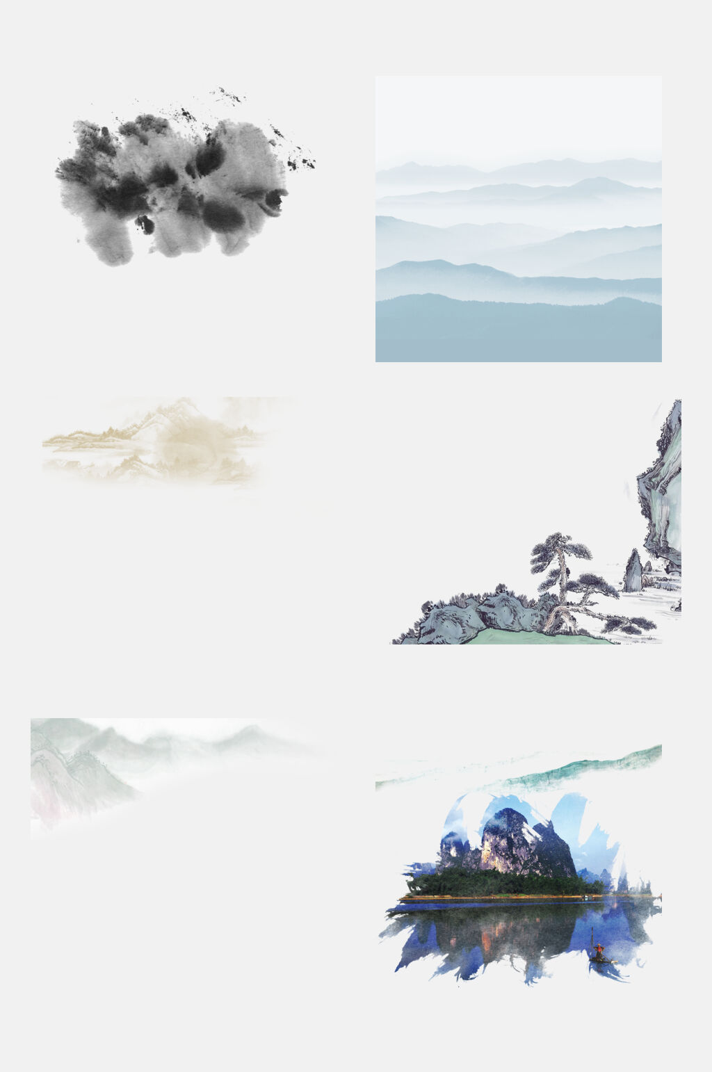创意大气水墨山水免抠素材素材