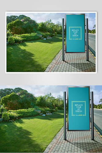 绿色创意街道海报广告展板样机