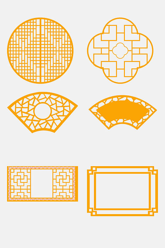 传统橘色中式窗格免抠素材