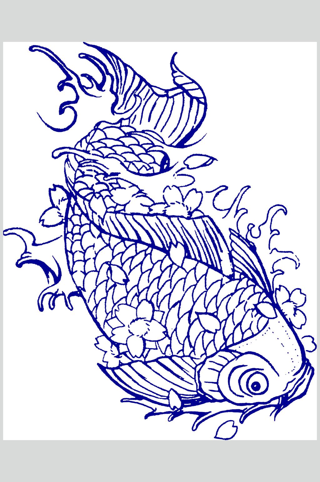 时尚简约锦鲤线描矢量素材素材