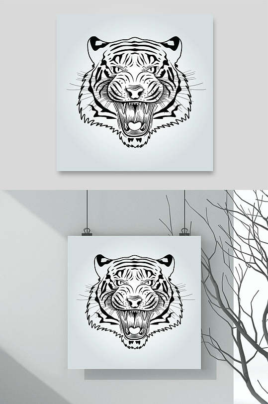 老虎头像线条老虎矢量素材