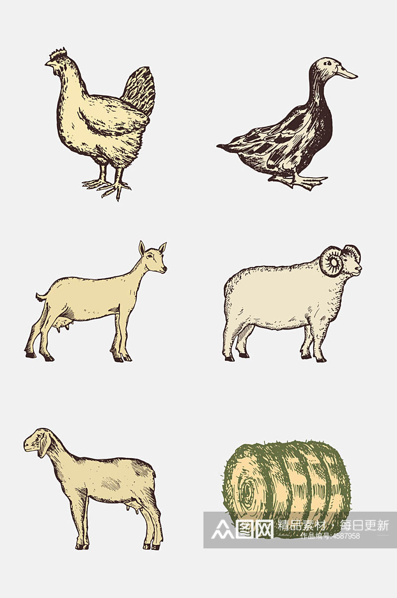 山羊手绘农场动物免抠素材素材