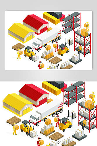立体物流仓库矢量素材
