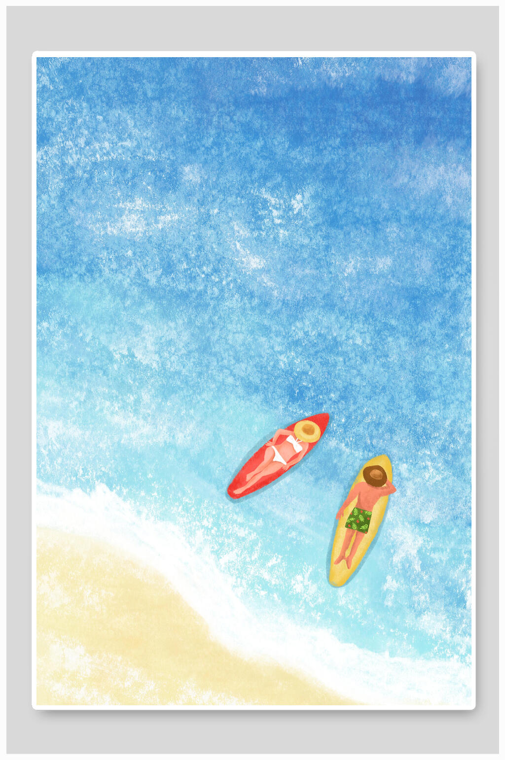 清凉海边插画风景背景素材素材