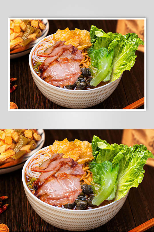 招牌叉烧螺蛳粉摄影图片