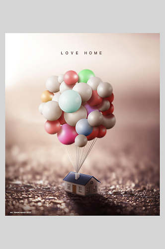 气球创意房子合成海报