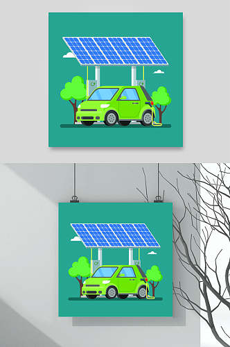 绿色新能源汽车充电桩矢量素材
