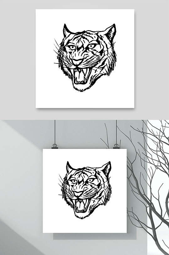 老虎黑白老虎矢量素材