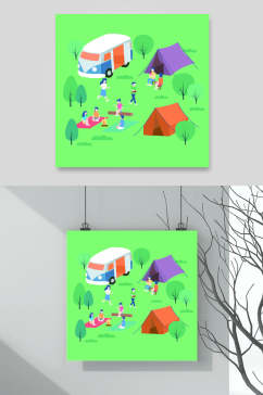 绿色野餐露营插画矢量素材