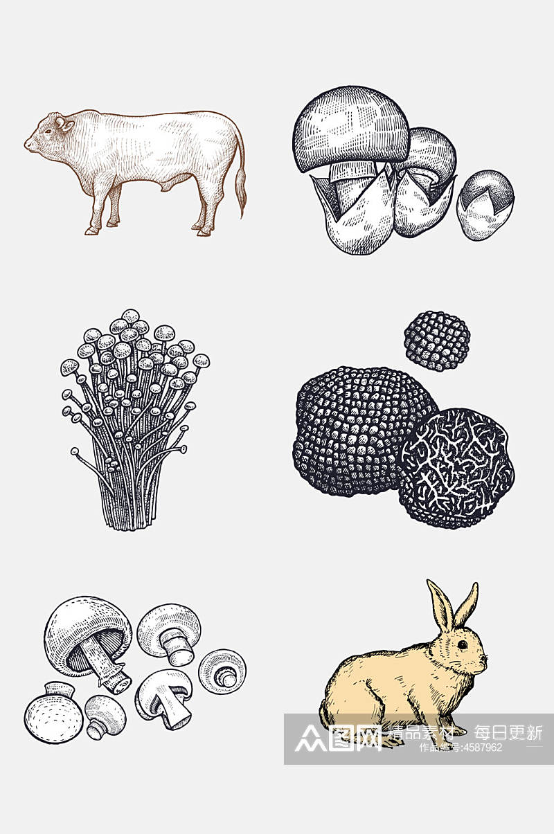 蘑菇手绘农场动物免抠素材素材