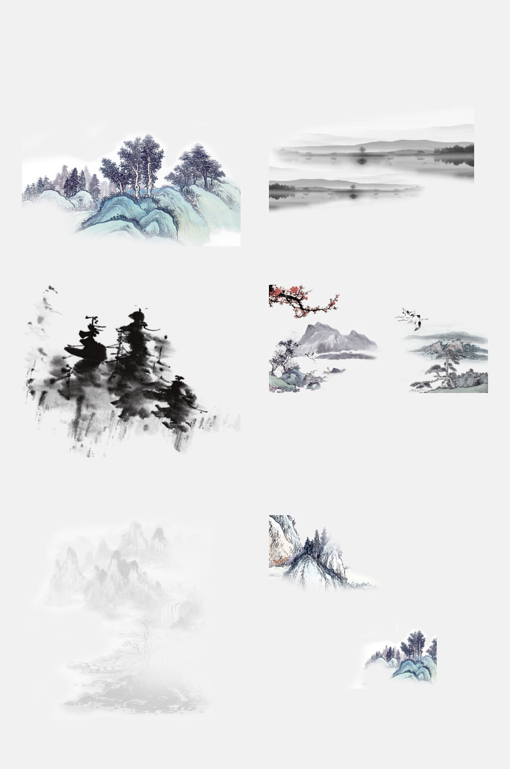 高端植物水墨山水免抠素材素材