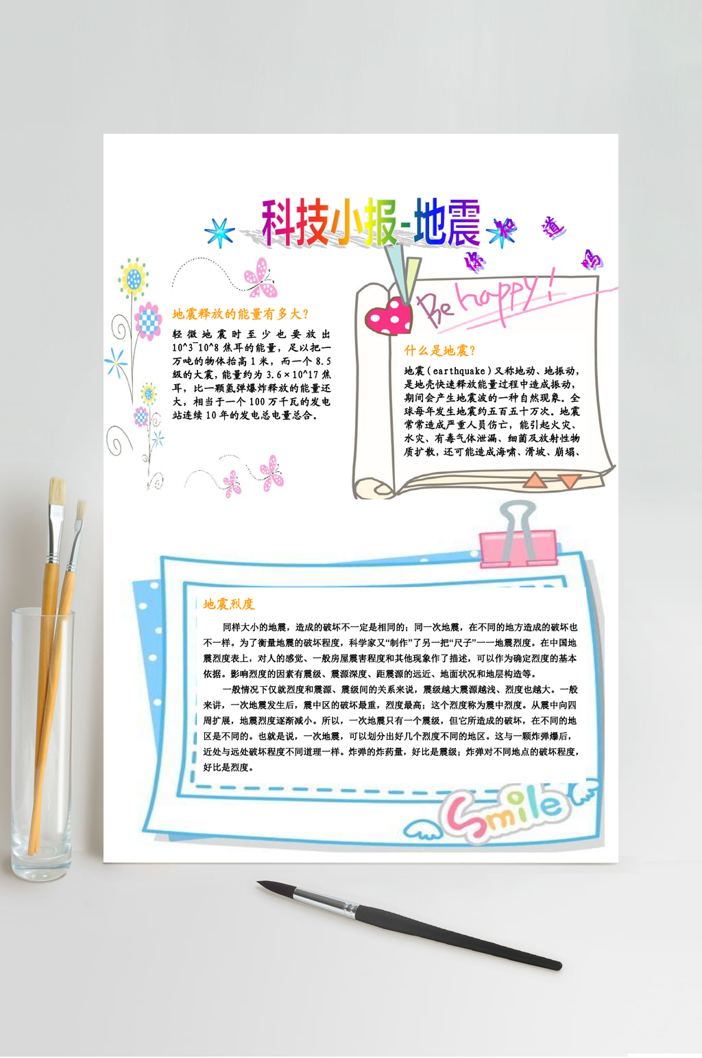 科技小报地震科技小报WORD素材