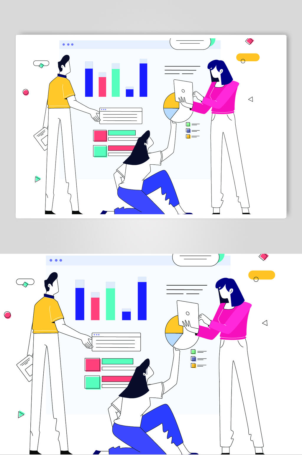女孩团队人物插画矢量素材素材