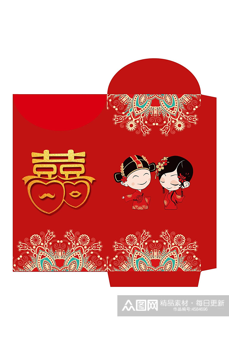 红色花纹喜春节红包包装设计素材