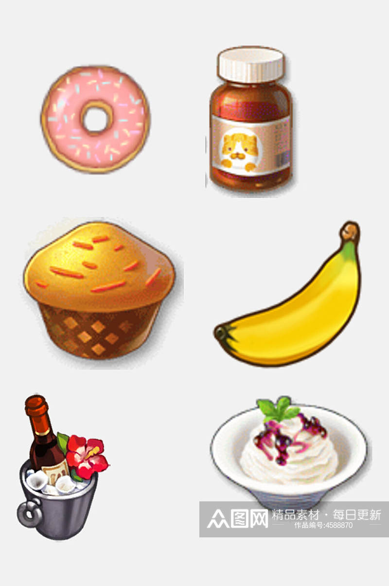 香蕉甜甜圈游戏经营图标免抠素材素材