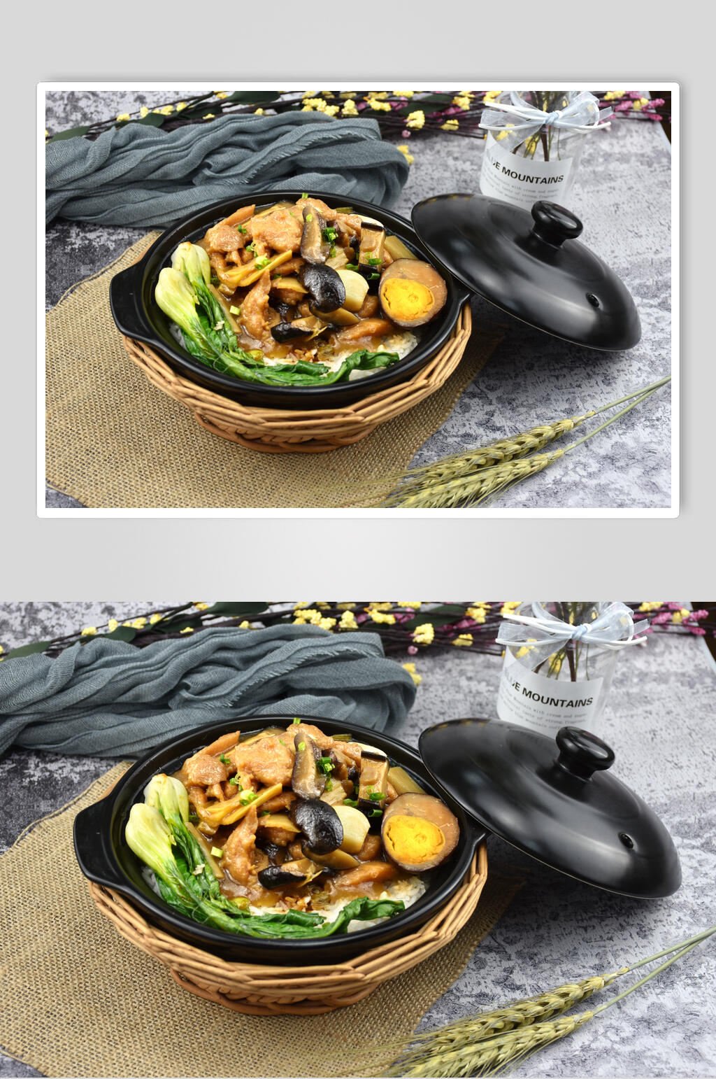 香菇煲仔饭食品摄影图片素材