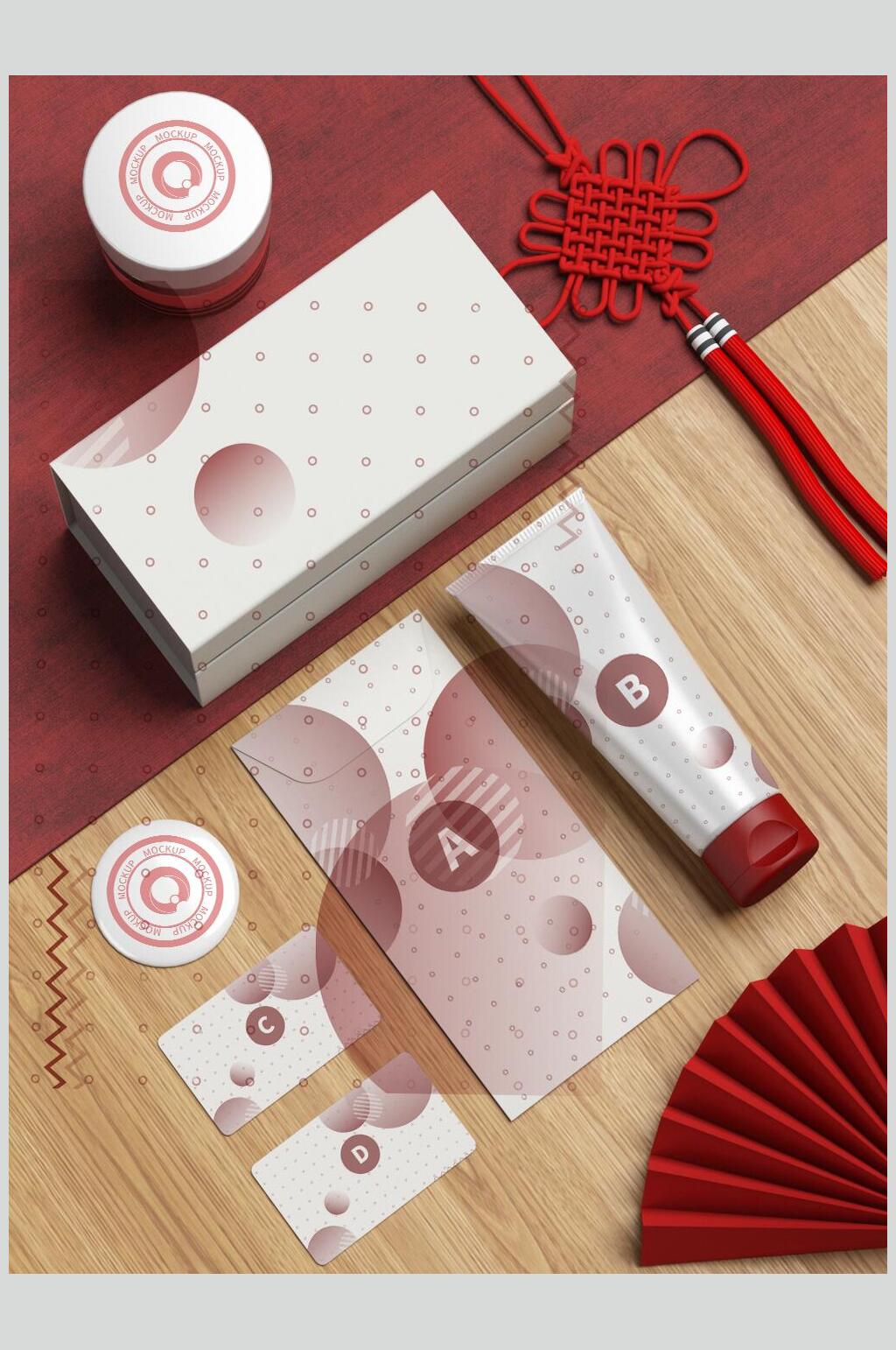 创意中国结高档新年包装VI样机素材