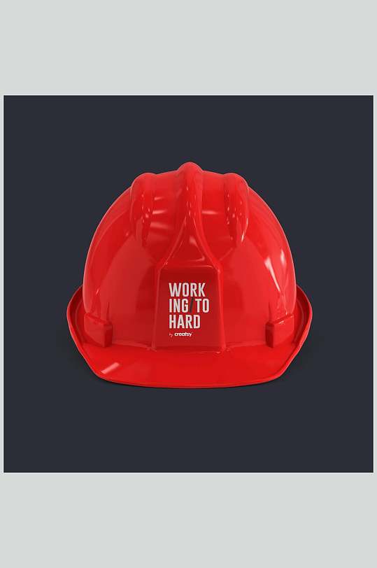 红色简约工地安全帽样机-众图网